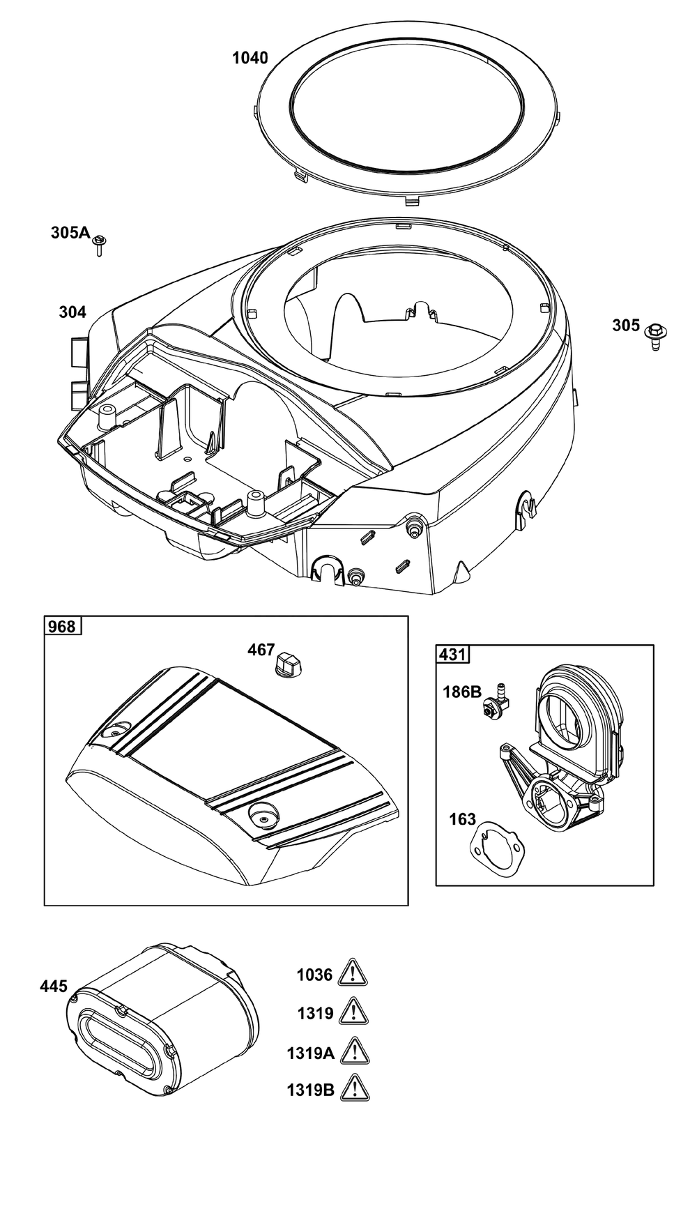 Blower Housing And Air Cleaner Group Diagram and Parts List for 44U677-0009-B5 400000 - 699999 Briggs and Stratton Engine